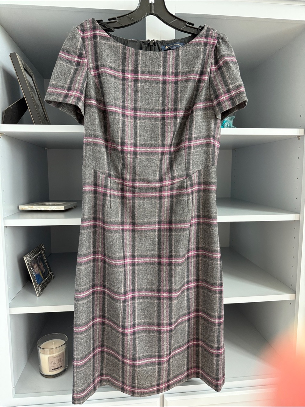 Brooks Brothers Gray and Pink Plaid Midi Dress